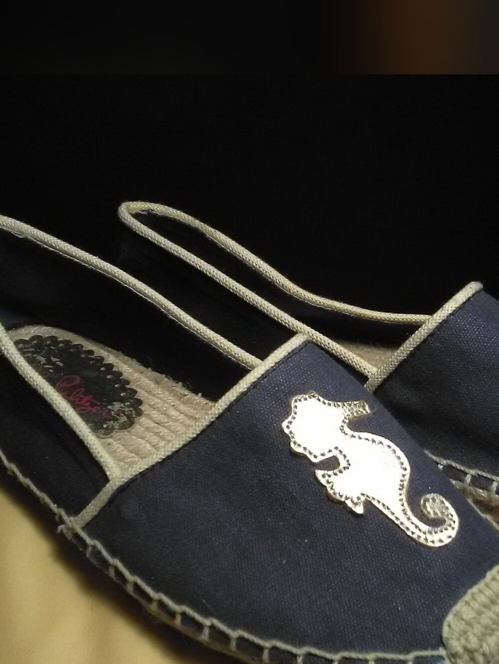 Lk New LILLY PULITZER Navy Espadrille Slip-Ons GOLD Seahorse SZ. 8